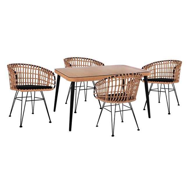 ΣΕΤ 5ΤΜΧ ALLEGRA WICKER ΜΕ ΤΡΑΠΕΖΙ 140X80Χ78Υ ΜΠΕΖ &amp; ΜΑΥΡΟ ΧΡΩΜΑ 1