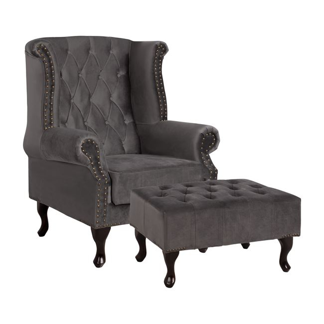 ΣΕΤ ΠΟΛΥΘΡΟΝΑ POLINA &amp; ΥΠΟΠΟΔΙΟ EMMA ΓΚΡΙ ΒΕΛΟΥΔΟ T.CHESTERFIELD HM11053.10 1