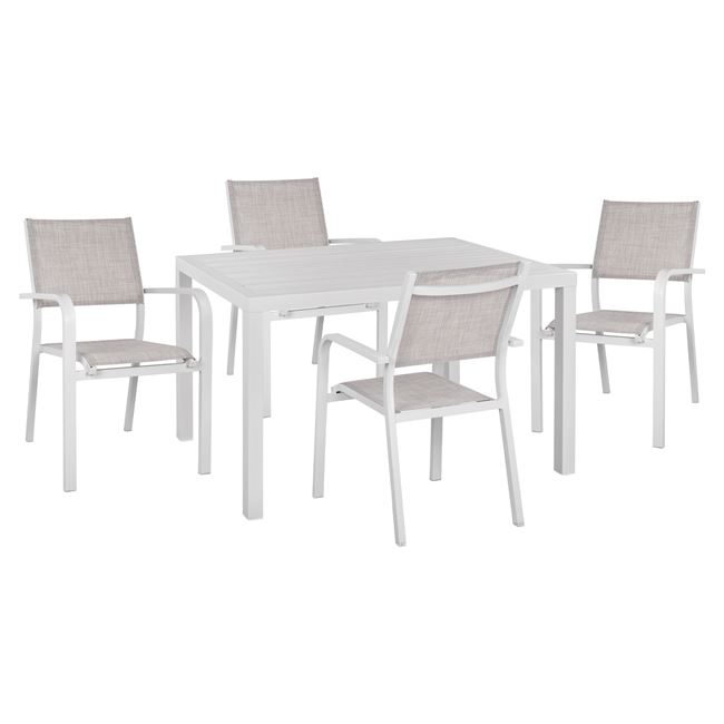 ΣΕΤ 5ΤΜΧ ΜΕ ΤΡΑΠΕΖΙ 120Χ80Χ75,5Υ &amp; ΠΟΛΥΘΡΟΝΕΣ ΑΛΟΥΜΙΝΙΟΥ ΣΕ ΛΕΥΚΟ ΧΡΩΜΑ 1