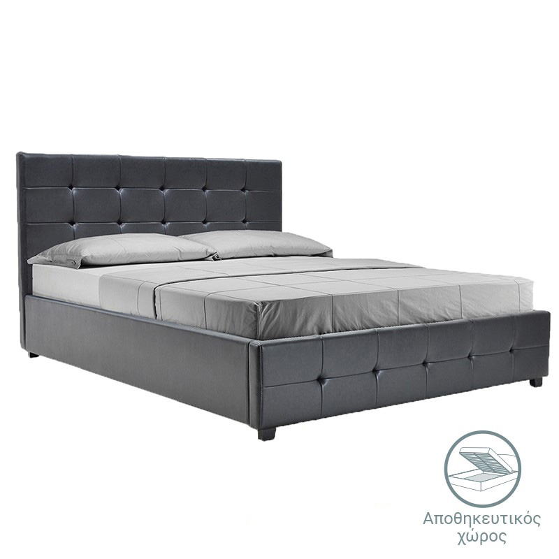 Κρεβάτι Roi pakoworld 160x200 PU μαύρο ματ + αποθηκευτικό χώρο 2