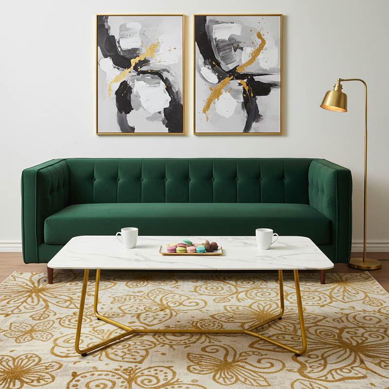 Τραπέζι σαλονιού Paris pakoworld γυαλί 8mm σχέδιο μαρμάρου-χρυσό 120x80x45εκ 1