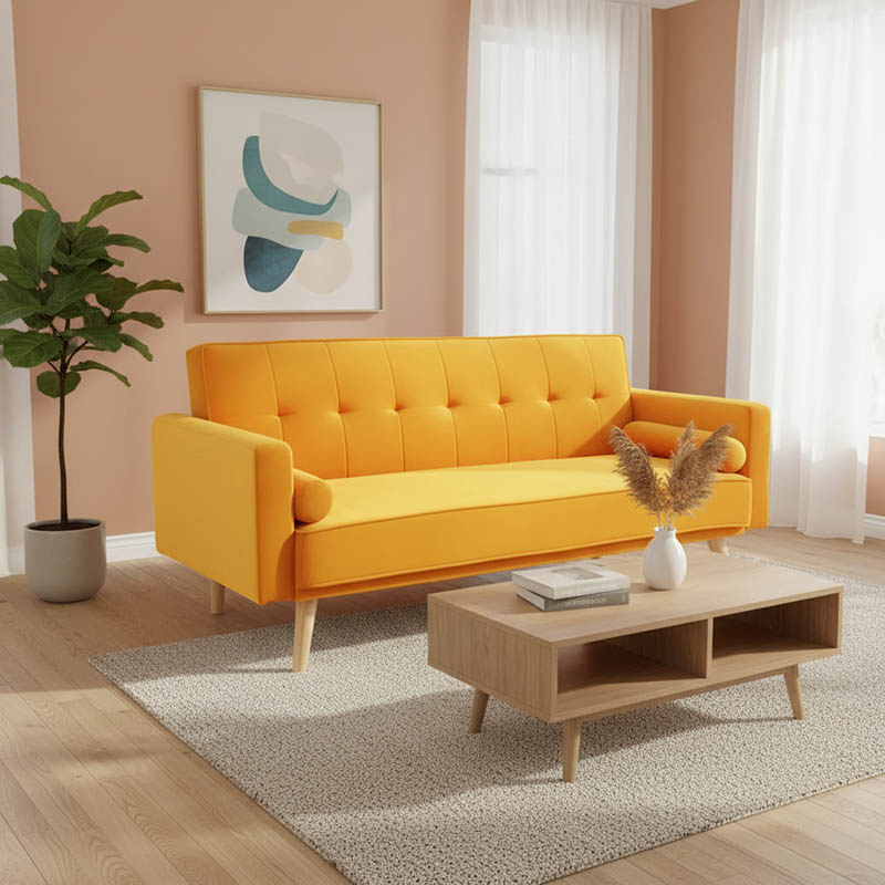 Καναπές-κρεβάτι Success pakoworld 3θέσιος κίτρινο βελούδο 190x80x84εκ 1