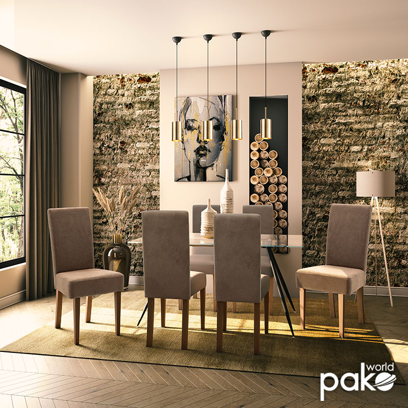 Καρέκλα Ditta pakoworld ύφασμα ανοικτό καφέ-πόδι μασίφ ξύλο καρυδί 2