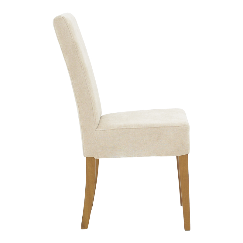 Καρέκλα Ditta pakoworld ύφασμα σε γκρι-μπεζ απόχρωση με πόδι μασίφ ξύλο σε καρυδί απόχρωση 3