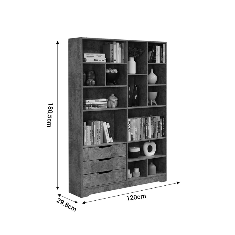 Βιβλιοθήκη Lucinda pakoworld γκρι oak 120x29.8x180.5εκ 3