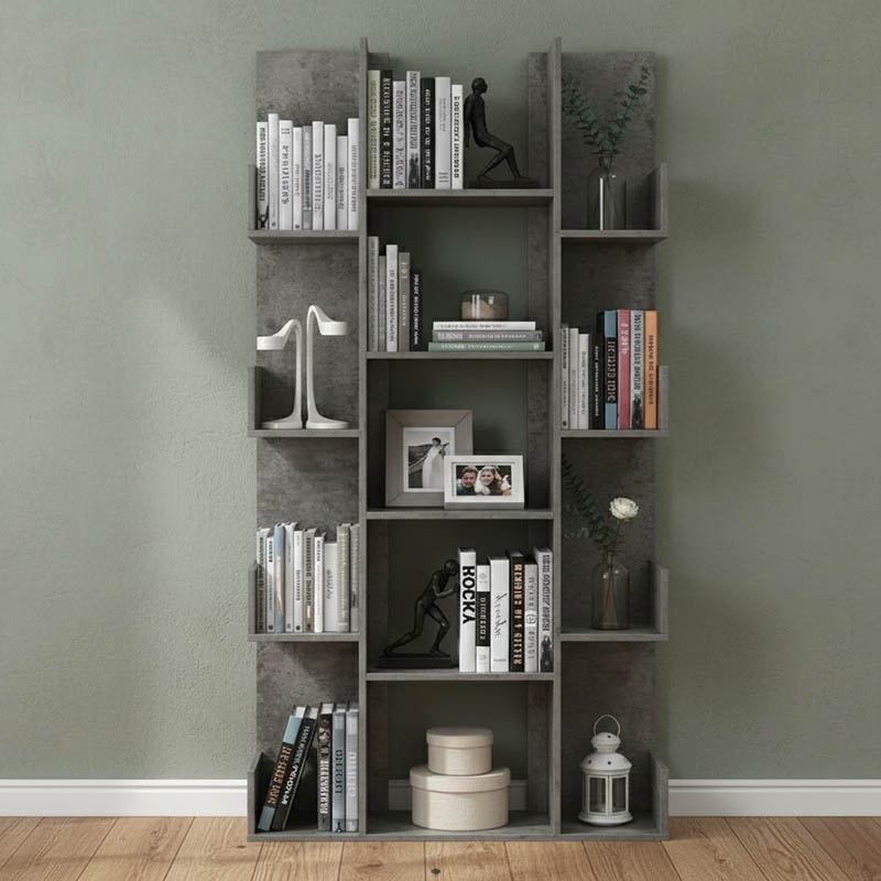 Βιβλιοθήκη Charles pakoworld μελαμίνης γκρι oak 90x31x182.5εκ 1