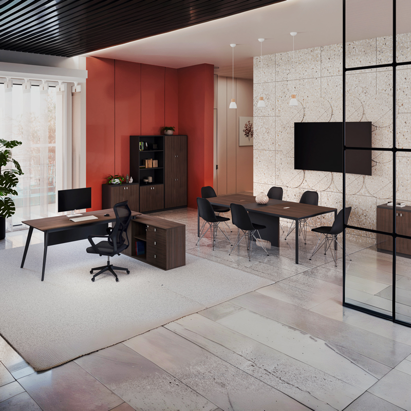 Ντουλάπα γραφείου επαγγελματική Denith pakoworld ανθρακί-καρυδί 80x40x200εκ 2