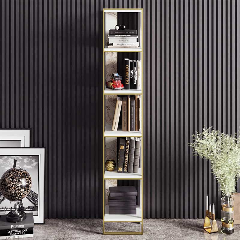 Βιβλιοθήκη Marble pakoworld χρώμα λευκό μαρμάρου-χρυσό 32x31,5x178,5εκ 3