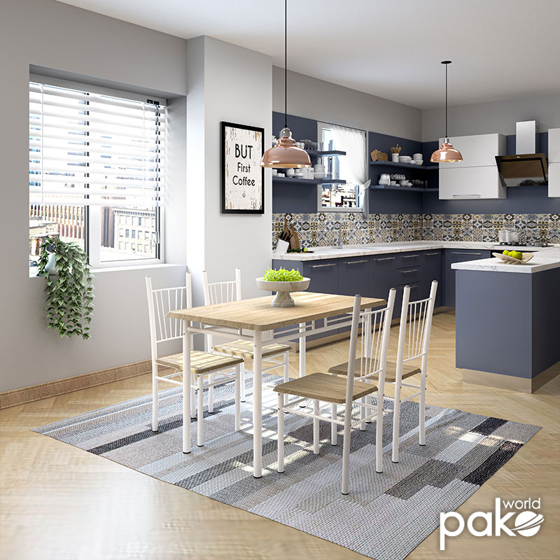 Τραπεζαρία Roza pakoworld σετ 5τμχ χρώμα sonoma - πόδια λευκό gloss 120x70x75εκ 2