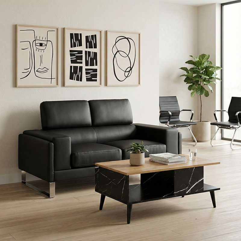 Καναπές Shea pakoworld 2θέσιος pu μαύρο-inox 158x80x87εκ 1