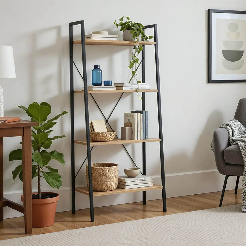 Βιβλιοθήκη- Ραφιέρα Ramon pakoworld φυσικό-μαύρο 60x23x145,5εκ 1