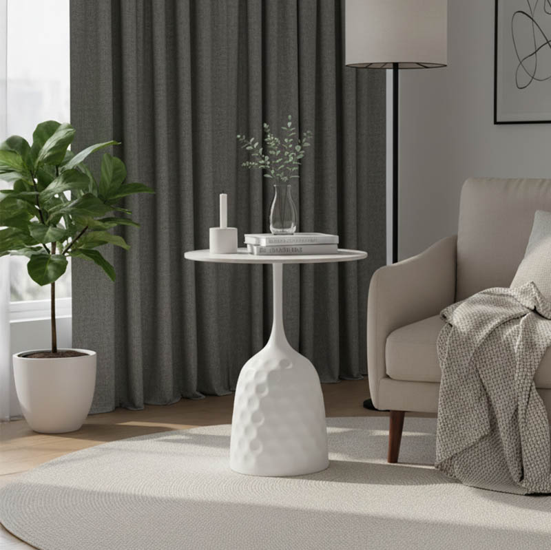 Βοηθητικό τραπέζι Kousien Inart λευκό sintered stone Φ50x60εκ 1