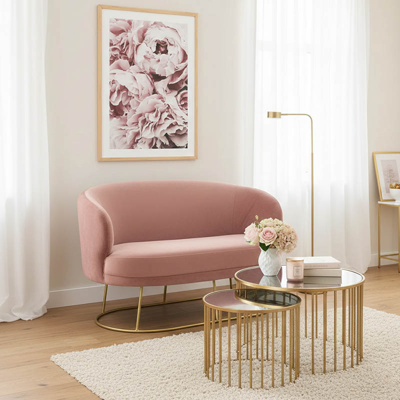 Καναπές 2θέσιος Rony pakoworld βελούδο σάπιο μήλο-χρυσό 132x82x83εκ 1