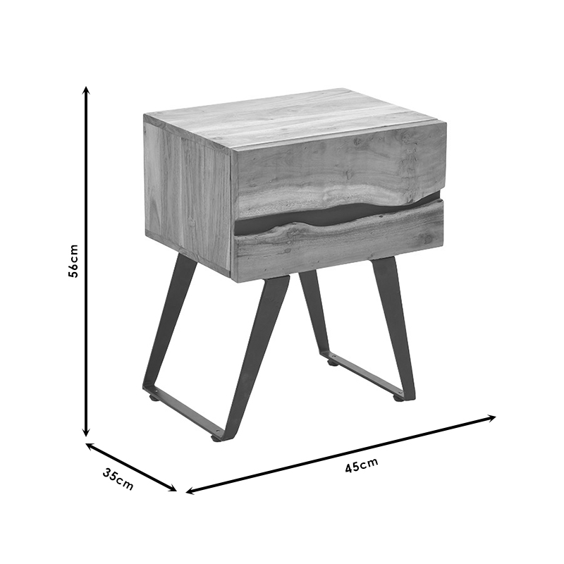 Κομοδίνο Imena pakoworld μασίφ ξύλο 4εκ φυσικό-μαύρο 45x35x56εκ 10