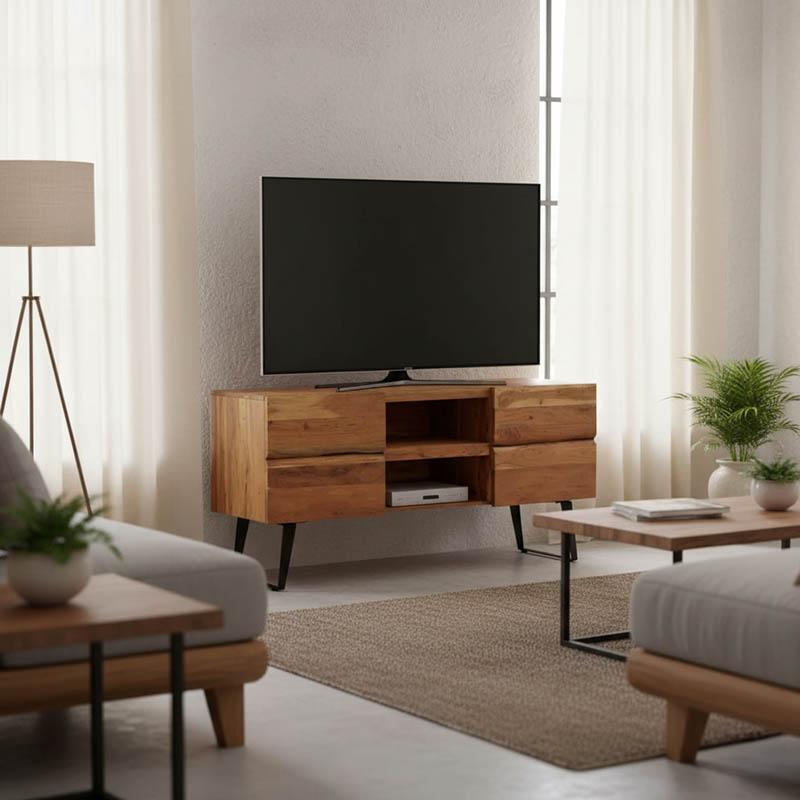 Έπιπλο τηλεόρασης Dervie pakoworld φυσικό μασίφ ξύλο ακακίας 130x43.5x66.5εκ 1