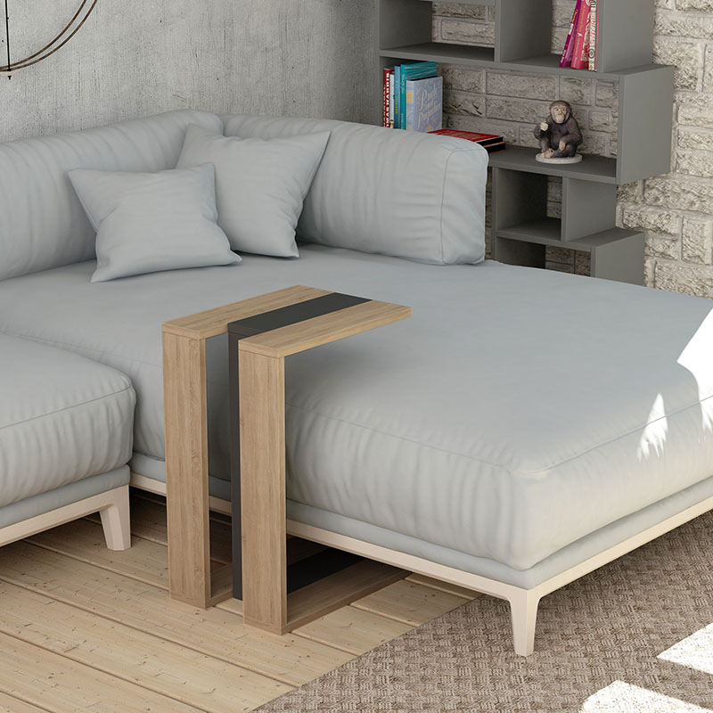 Βοηθητικό τραπέζι Muju pakoworld σε χρώμα φυσικό – ανθρακί 40x30x57εκ 2