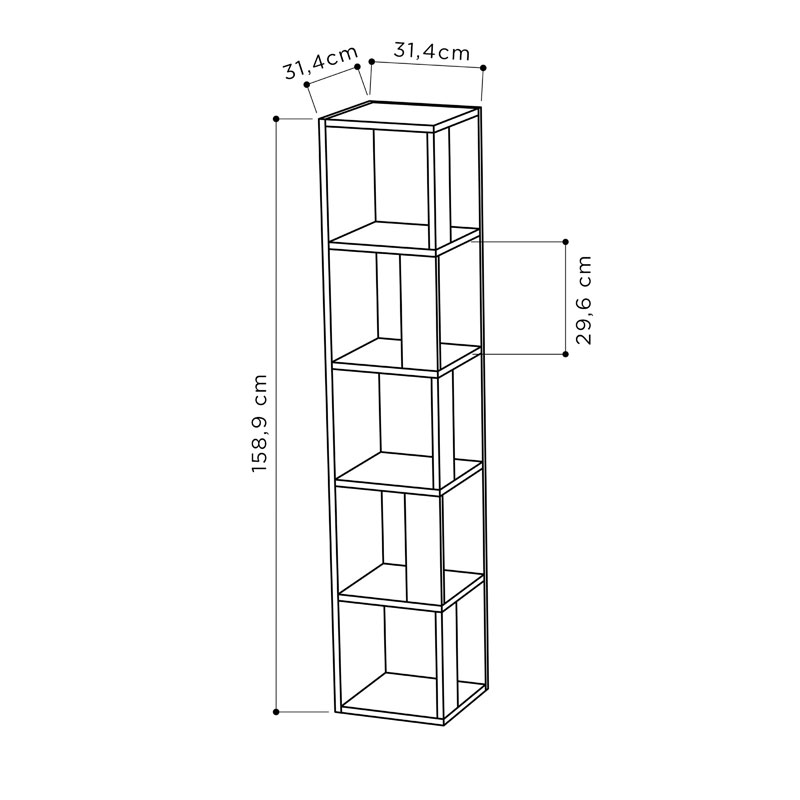 Βιβλιoθήκη στήλη Raphael pakoworld ανθρακί 31.5x31.5x159εκ 3