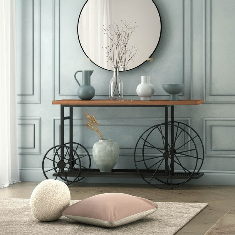 Κονσόλα Bike pakoworld χρώμα μαύρο-καρυδί 148x28x85εκ 1