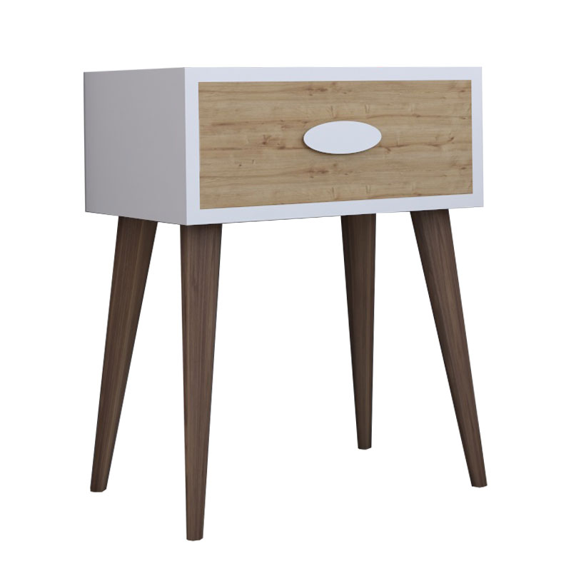 Κομοδίνο Laber pakoworld με ένα συρτάρι καρυδί-λευκό-sonoma 45x30x57.5εκ 1