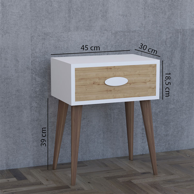 Κομοδίνο Laber pakoworld με ένα συρτάρι καρυδί-λευκό-sonoma 45x30x57.5εκ 5