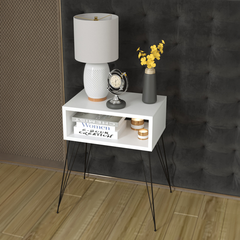 Κομοδίνο Naida pakoworld λευκό μελαμίνης 45x30x59εκ 2