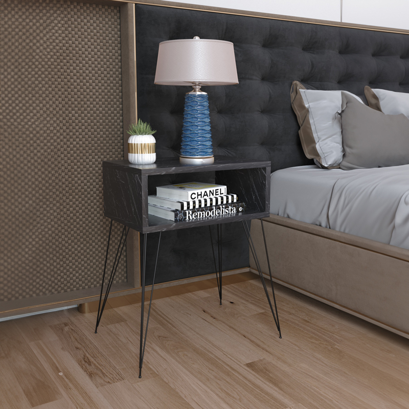 Κομοδίνο Naida pakoworld μαύρο μαρμάρου μελαμίνης 45x30x59εκ 2