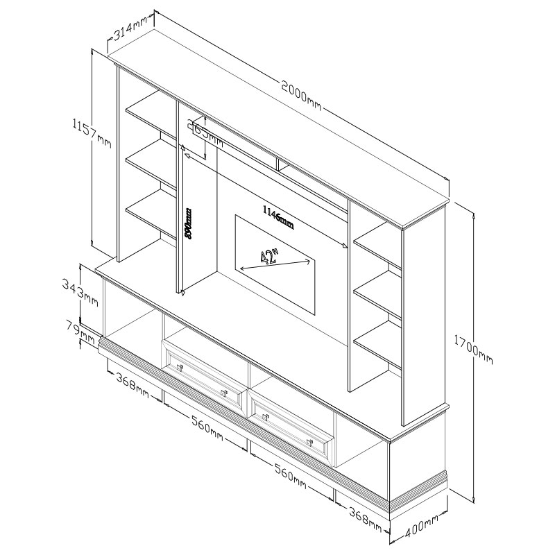 Σύνθετο σαλονιού Mozart pakoworld χρώμα καρυδί 200x40x170,5εκ 3