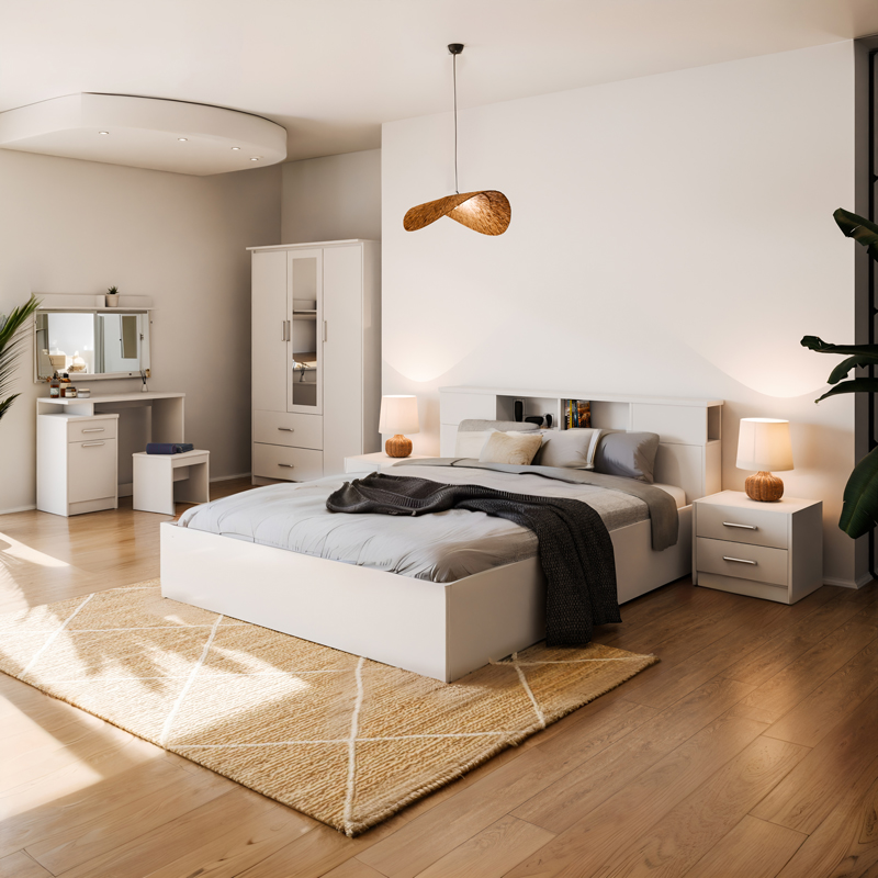 Τουαλέτα κρεβατοκάμαρας Olympus pakoworld με καθρέπτη και σκαμπό σε λευκή απόχρωση 90.5x39.5x75εκ 2