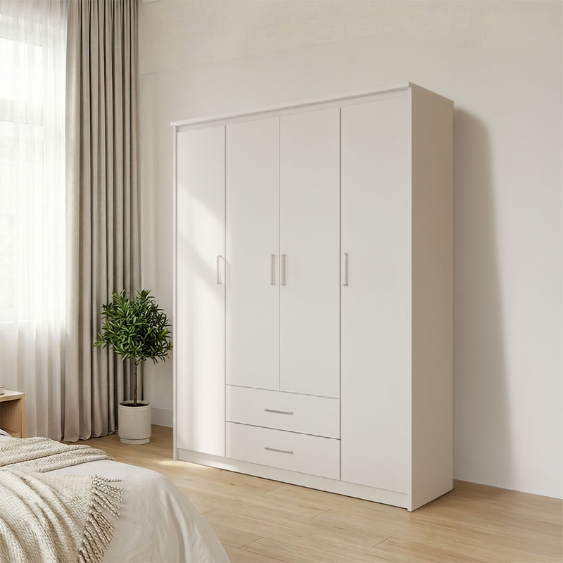 Ντουλάπα ρούχων τετράφυλλη Olympus pakoworld σε λευκή απόχρωση 159x57x183εκ 1