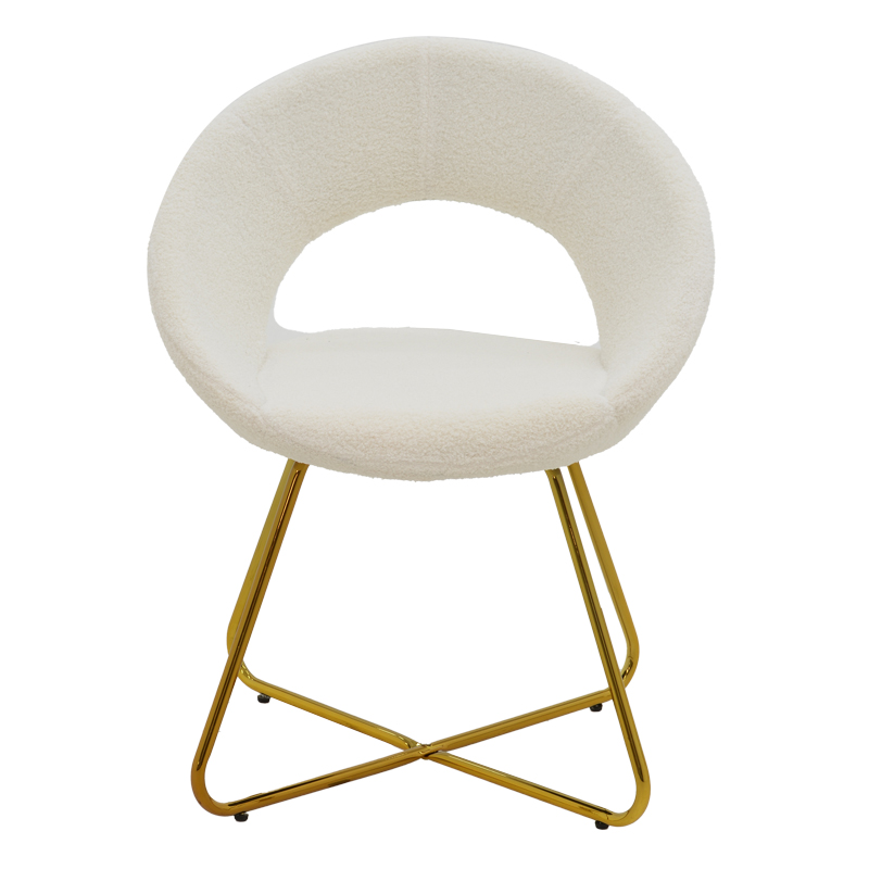 Καρέκλα Valentina pakoworld λευκό μπουκλέ-χρυσό πόδι 65x60x82εκ 4