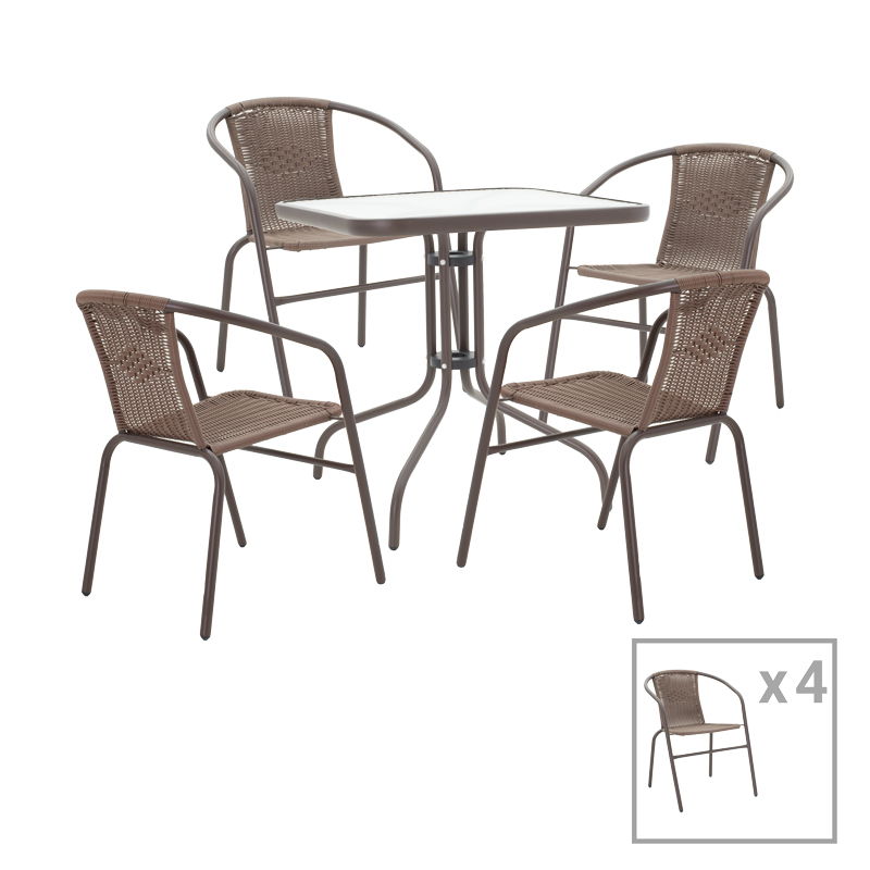 Tραπεζαρία Obbi-Watson pakoworld σετ 5τεμ καφέ μέταλλο-pe rattan 80x80x70εκ 1