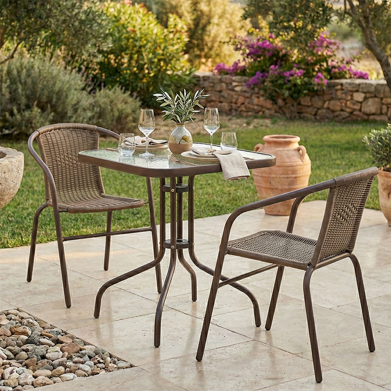 Tραπεζαρία Obbi-Watson pakoworld σετ 3τεμ καφέ μέταλλο-pe rattan 60x60x70εκ 1