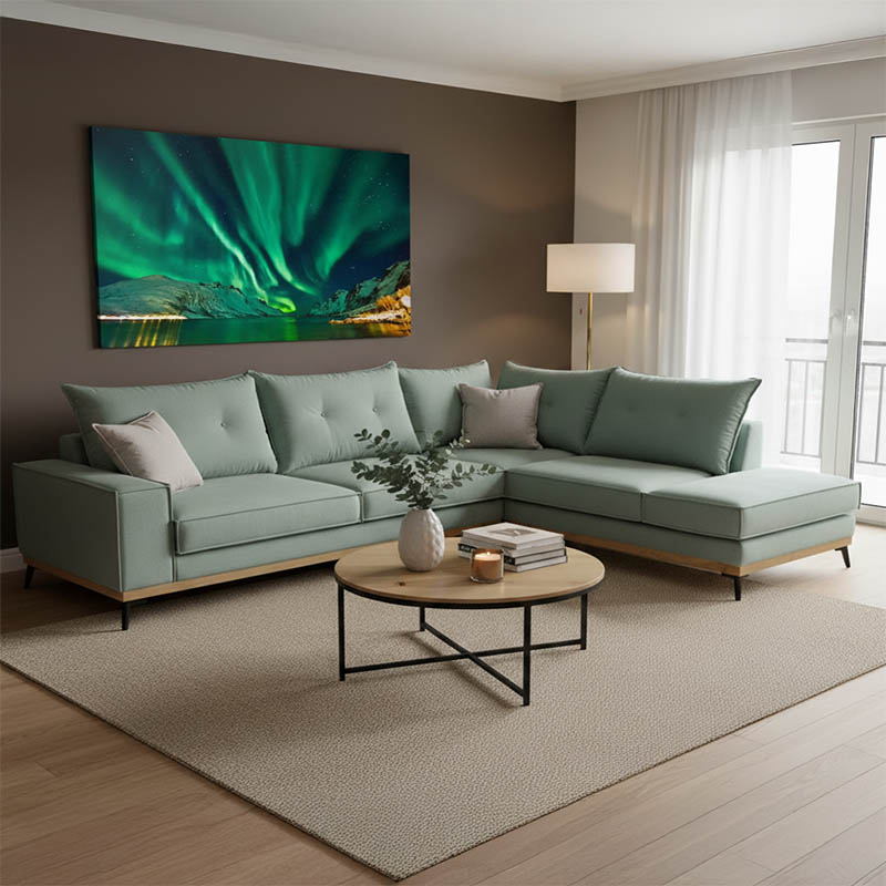 Γωνιακός καναπές αριστερή γωνία Luxury II pakoworld ύφασμα ciel-cream 290x235x95εκ 1