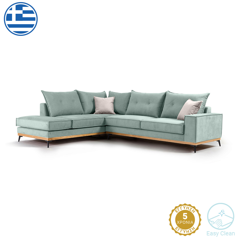 Γωνιακός καναπές δεξιά γωνία Luxury II pakoworld ύφασμα ciel-cream 290x235x95εκ 2