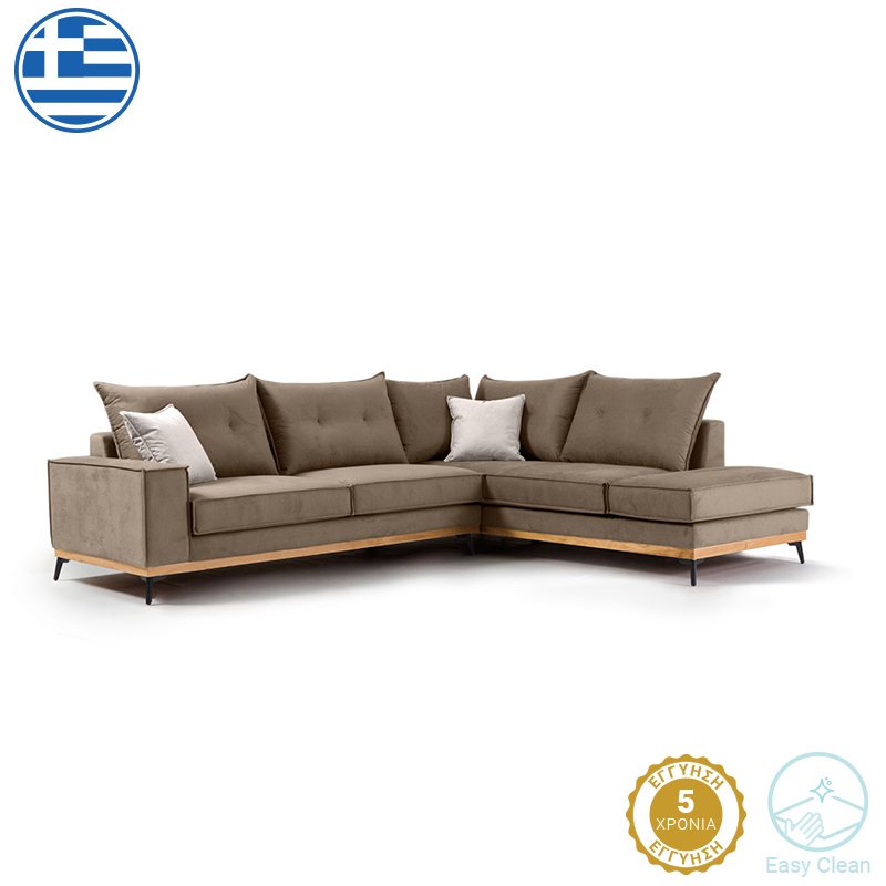 Γωνιακός καναπές αριστερή γωνία Luxury II pakoworld ύφασμα mocha-cream 290x235x95εκ 2