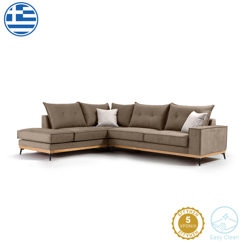 Γωνιακός καναπές δεξιά γωνία Luxury II pakoworld ύφασμα mocha-cream 290x235x95εκ 2