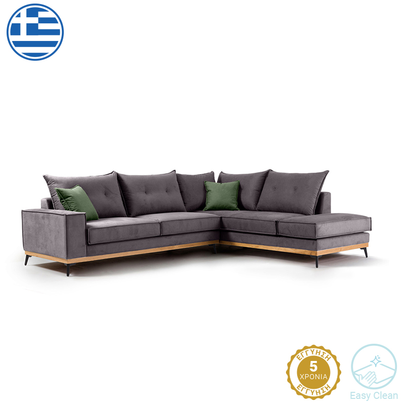 Γωνιακός καναπές αριστερή γωνία Luxury II pakoworld ύφασμα ανθρακί-κυπαρισσί 290x235x95εκ 2