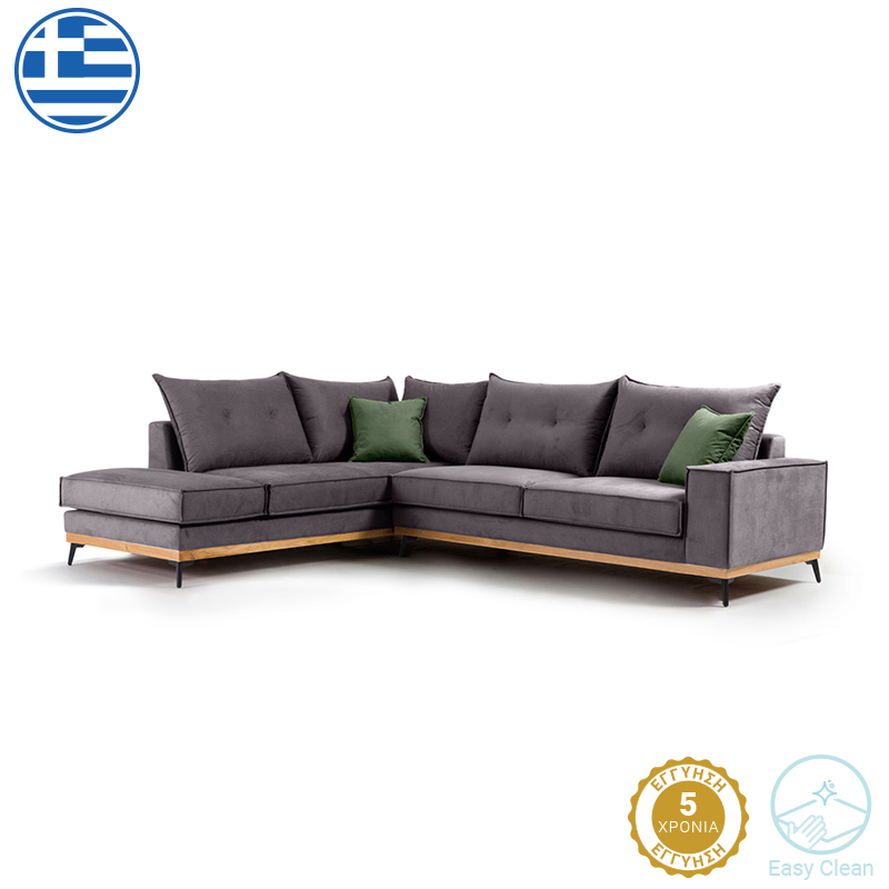 Γωνιακός καναπές δεξιά γωνία Luxury II pakoworld ύφασμα ανθρακί-κυπαρισσί 290x235x95εκ 2