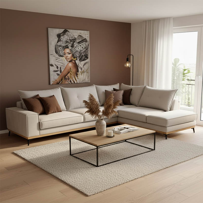 Γωνιακός καναπές αριστερή γωνία Luxury II pakoworld ύφασμα cream-mocha 290x235x95εκ 1