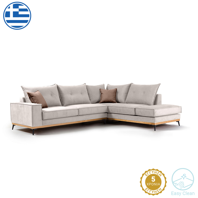Γωνιακός καναπές αριστερή γωνία Luxury II pakoworld ύφασμα cream-mocha 290x235x95εκ 2