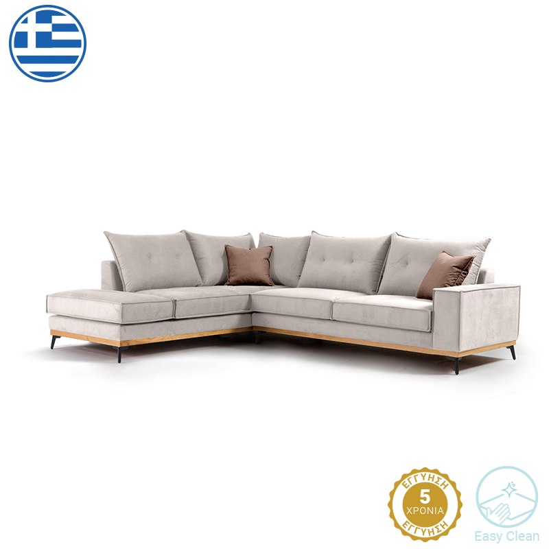 Γωνιακός καναπές δεξιά γωνία Luxury II pakoworld ύφασμα cream-mocha 290x235x95εκ 2