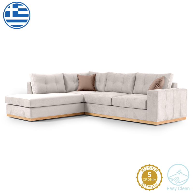 Γωνιακός καναπές δεξιά γωνία Boston pakoworld ύφασμα cream-mocha 280x225x90εκ 2