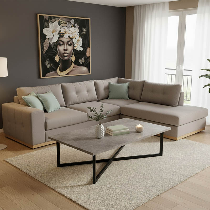 Γωνιακός καναπές αριστερή γωνία Boston pakoworld ύφασμα elephant-ciel 280x225x90εκ 1