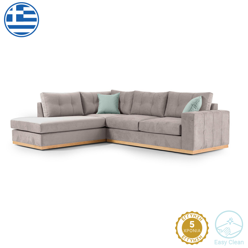 Γωνιακός καναπές δεξιά γωνία Boston pakoworld ύφασμα elephant-ciel 280x225x90εκ 2