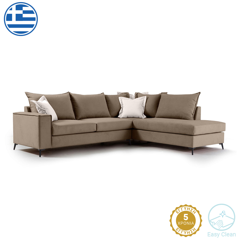 Γωνιακός καναπές αριστερή γωνία Romantic pakoworld ύφασμα mocha-cream 290x235x95εκ 2