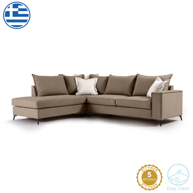 Γωνιακός καναπές δεξιά γωνία Romantic pakoworld ύφασμα mocha-cream 290x235x95εκ 2