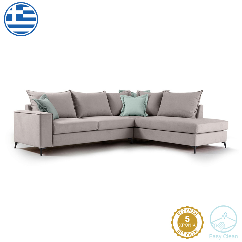 Γωνιακός καναπές αριστερή γωνία Romantic pakoworld ύφασμα elephant-ciel 290x235x95εκ 2