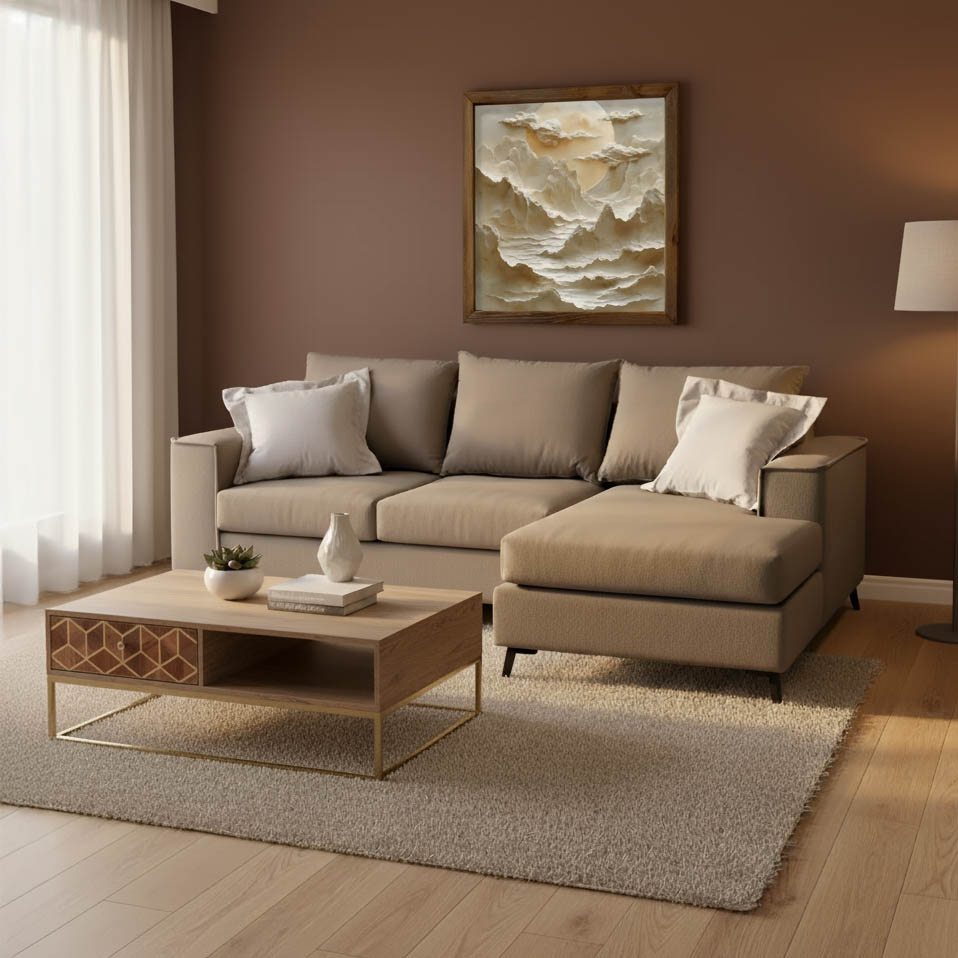 Γωνιακός καναπές Fabulous pakoworld αναστρέψιμος ύφασμα mocha-cream 240x165x95εκ 1