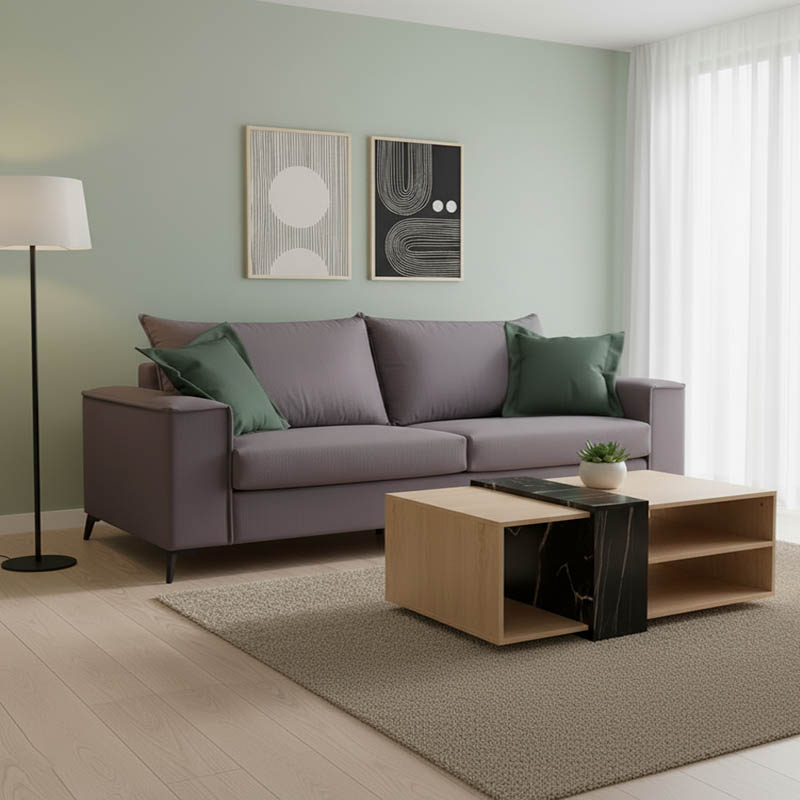 Καναπές Verona 3θέσιος ανθρακί - μαξιλάρια κυπαρισσί 225x93x100εκ 1