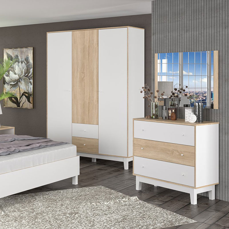 Ντουλάπα Awell pakoworld τρίφυλλη sonoma-λευκό 153.5x54.5x216εκ 2